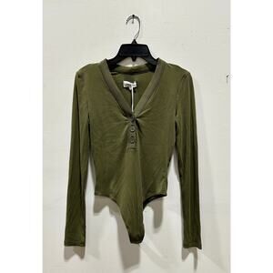 Pistola Women Olive Ribbed Button-Up Bodysuit